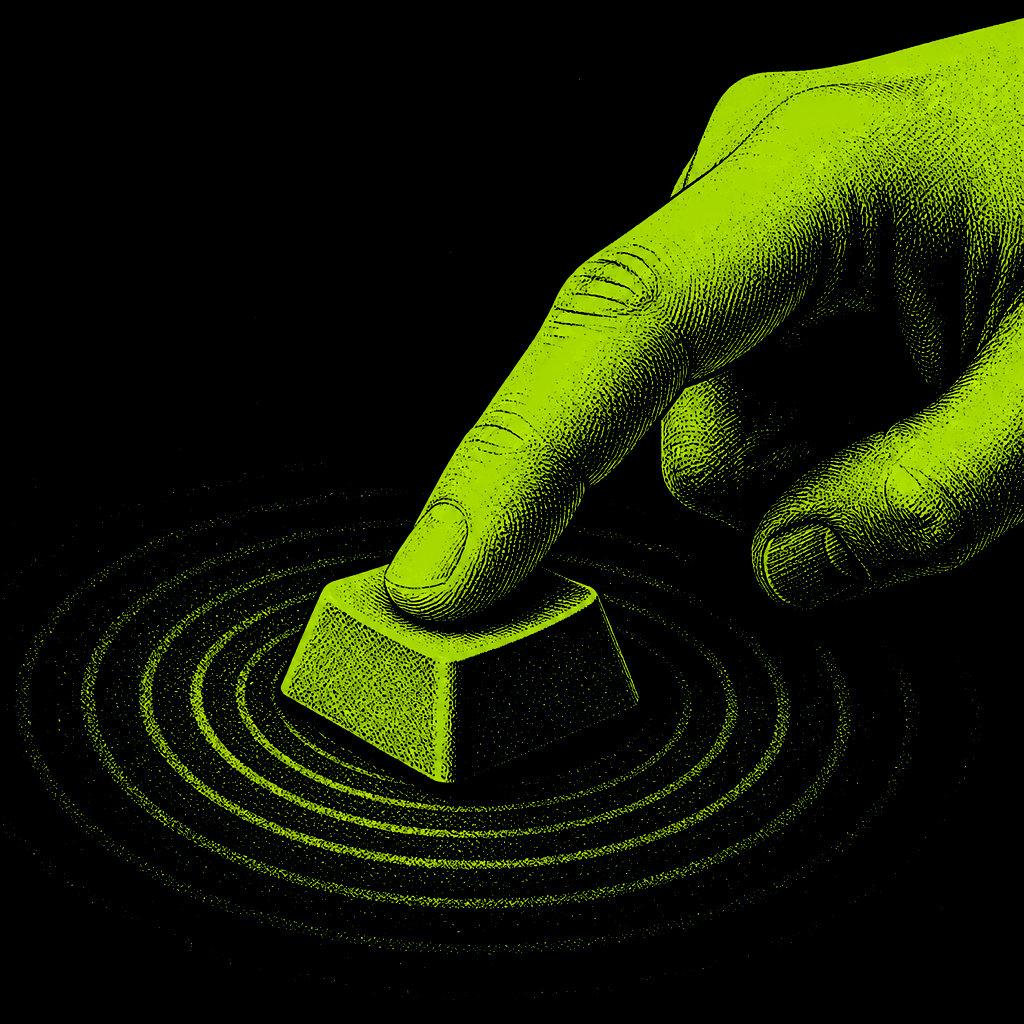 A single blank keycap with ripples spreading out from beneath it.